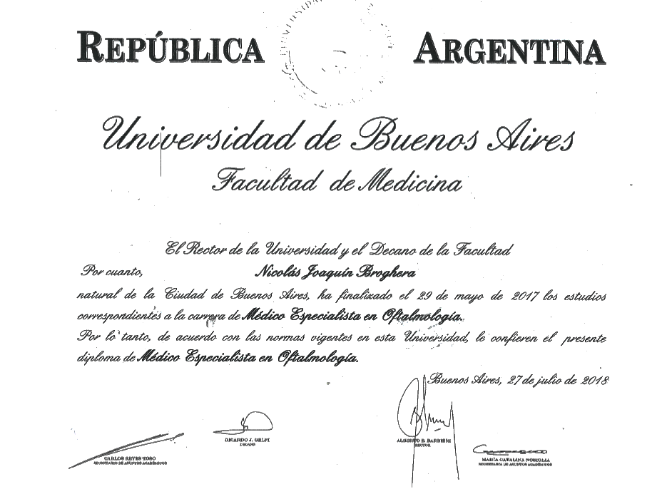Certificado Oftalmologo de Buenos Aires