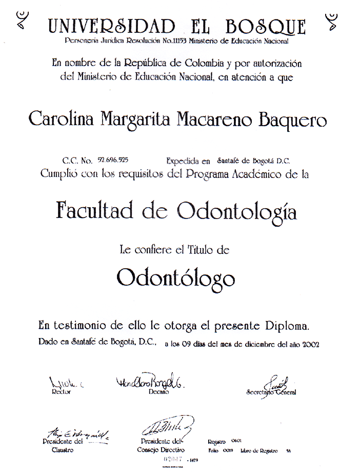 Certificado Dentista de Ciudad de Panama