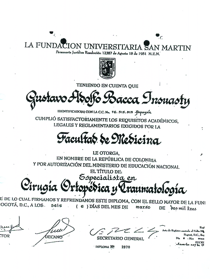 Certificado Ortopedia de Medellin