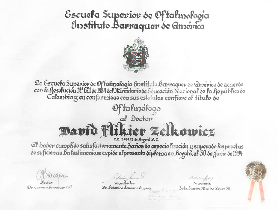 Certificado Oftalmologo de San Jose