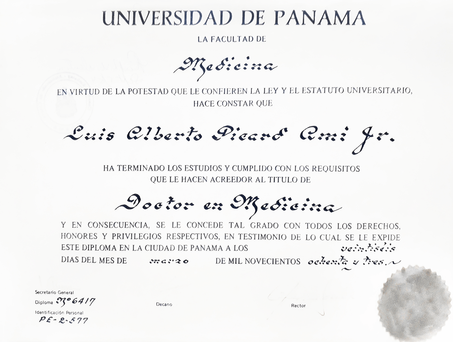 Certificado Cirugia Plastica de Ciudad de Panama