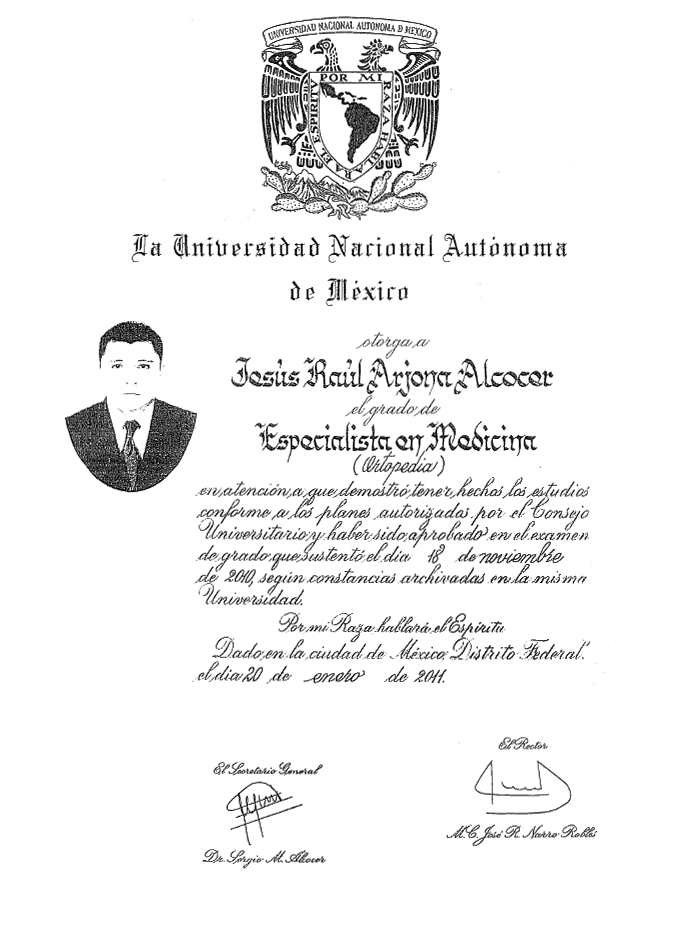 Certificado Ortopedia de Cancun