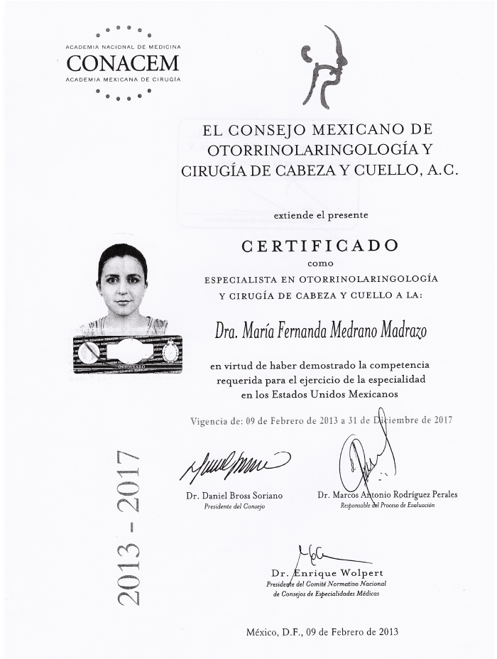 Certificados Otorrinolaringologia de Cancun