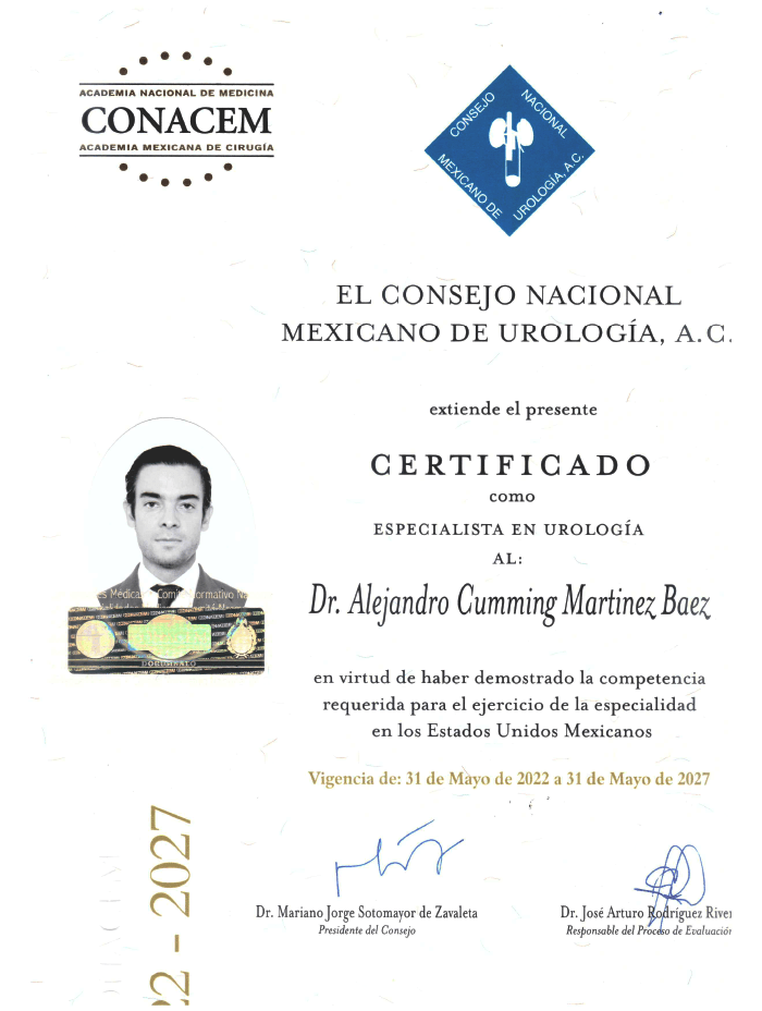 Certificados Urologia de Cancun