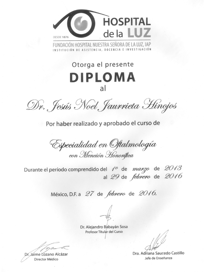 Certificado Oftalmologo de Chihuahua