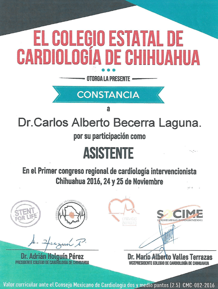 Certificados Cardiologia de Ciudad Juarez