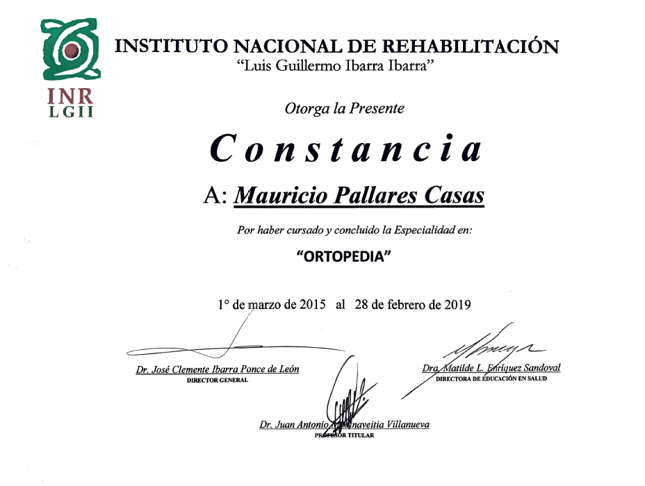 Certificado Ortopedia de Ciudad Juarez