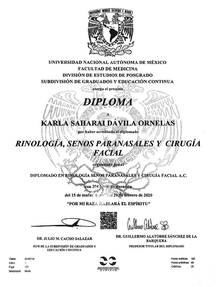 Certificado Otorrinolaringólogo de Ciudad Juarez