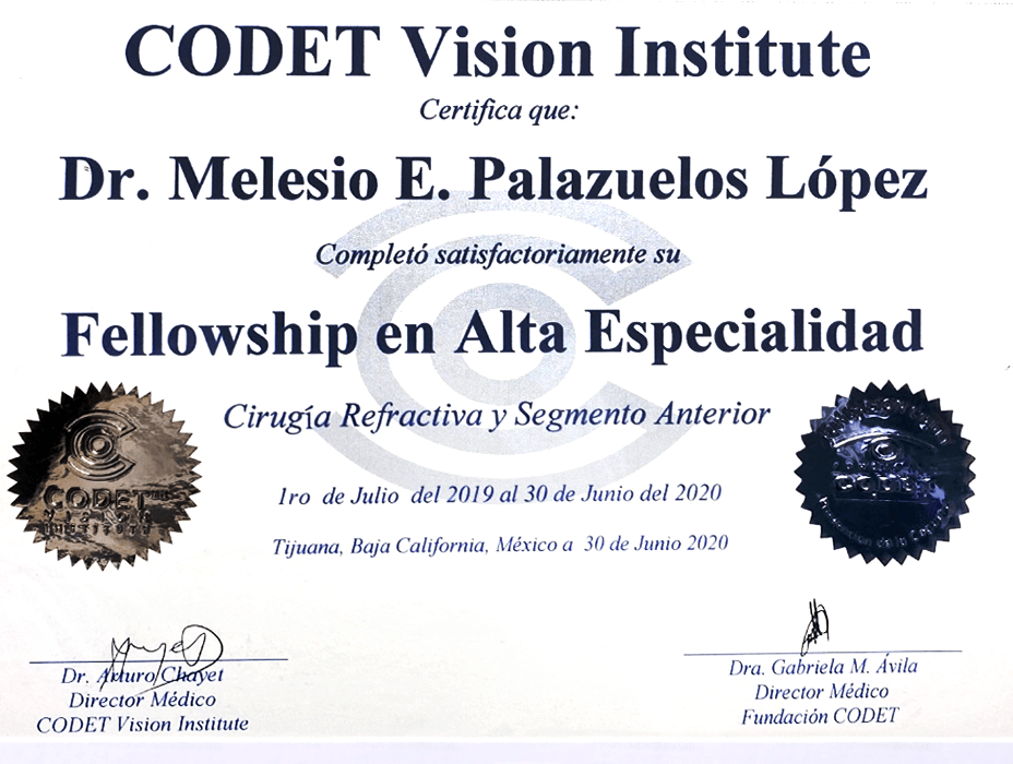 Certificado Oftalmologo de Culiacan