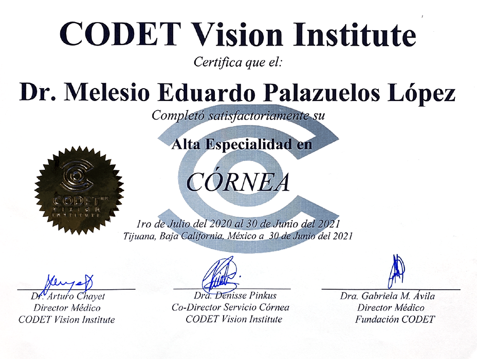 Certificado Oftalmologo de Culiacan