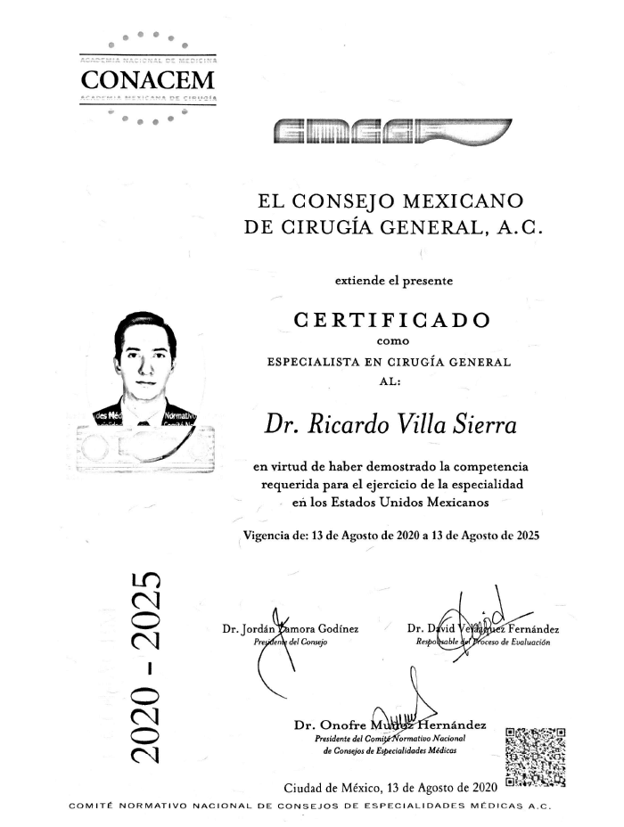 Certificado Bariatra de Estado de Mexico