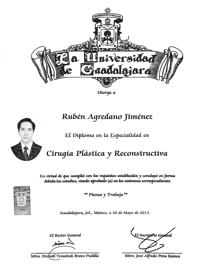 Certificado Cirugia Plastica de Guadalajara