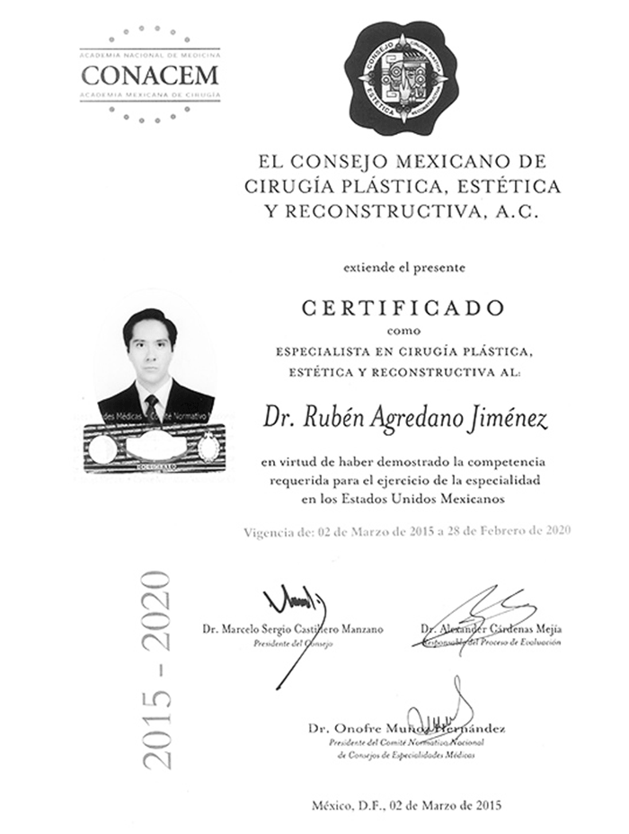 Certificado Cirugia Plastica de Guadalajara