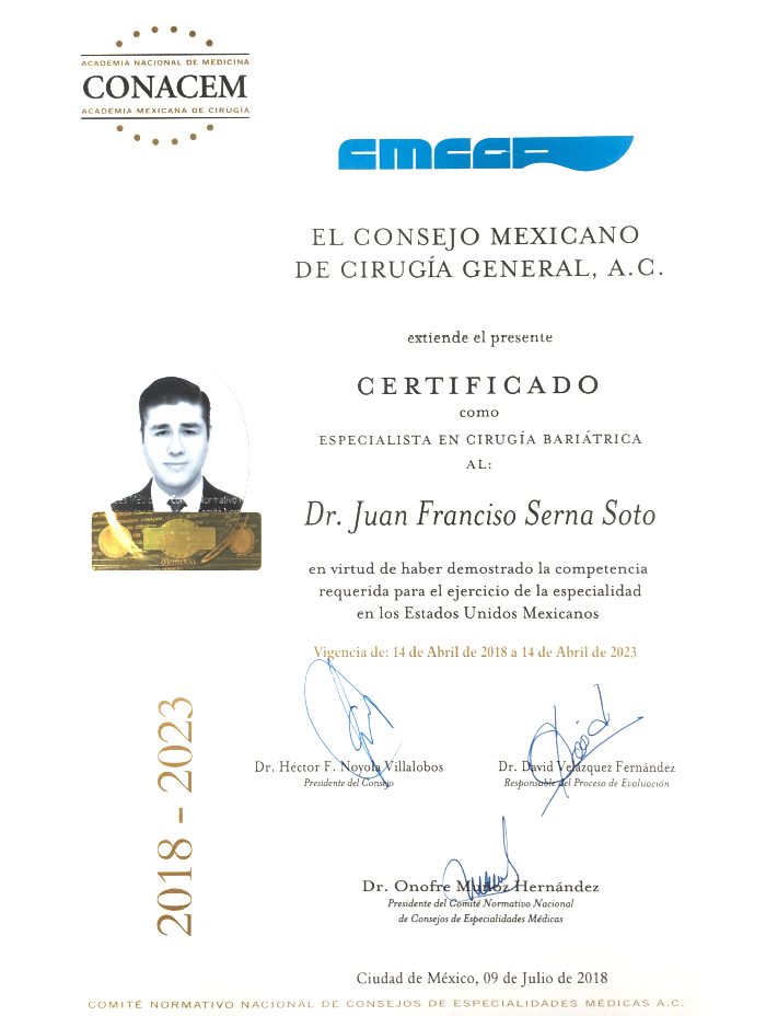 Certificado Bariatra de Hermosillo