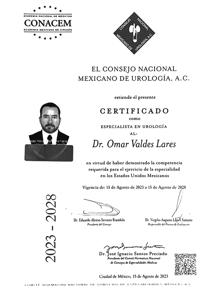 Certificados Urologia de Hermosillo