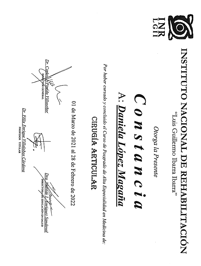 Certificado Ortopedia de Mazatlan