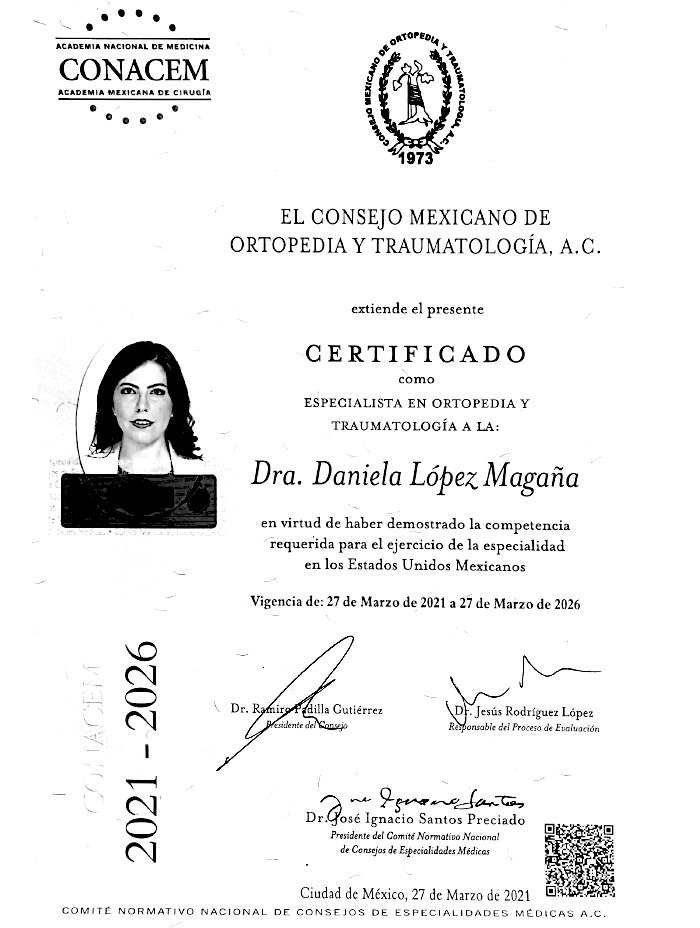Certificado Ortopedia de Mazatlan