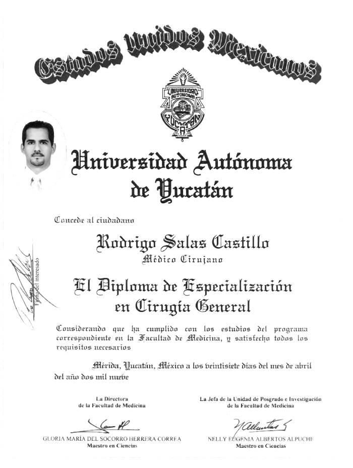 Merida Cirujano general certificados