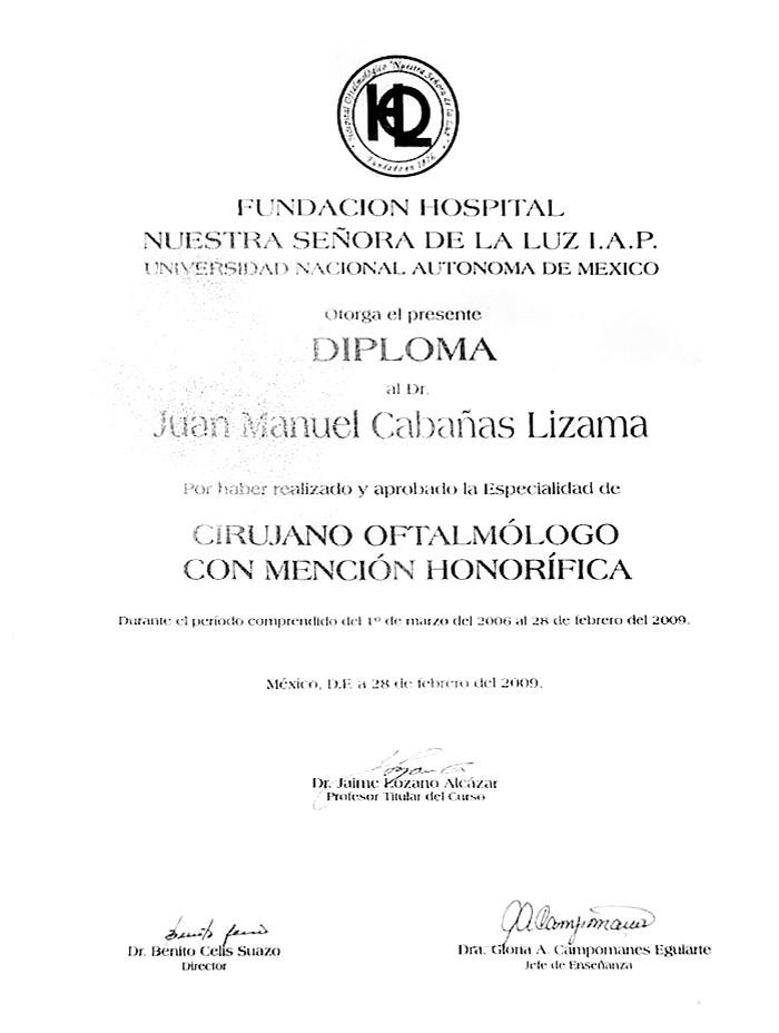 Certificado Oftalmologo de Merida