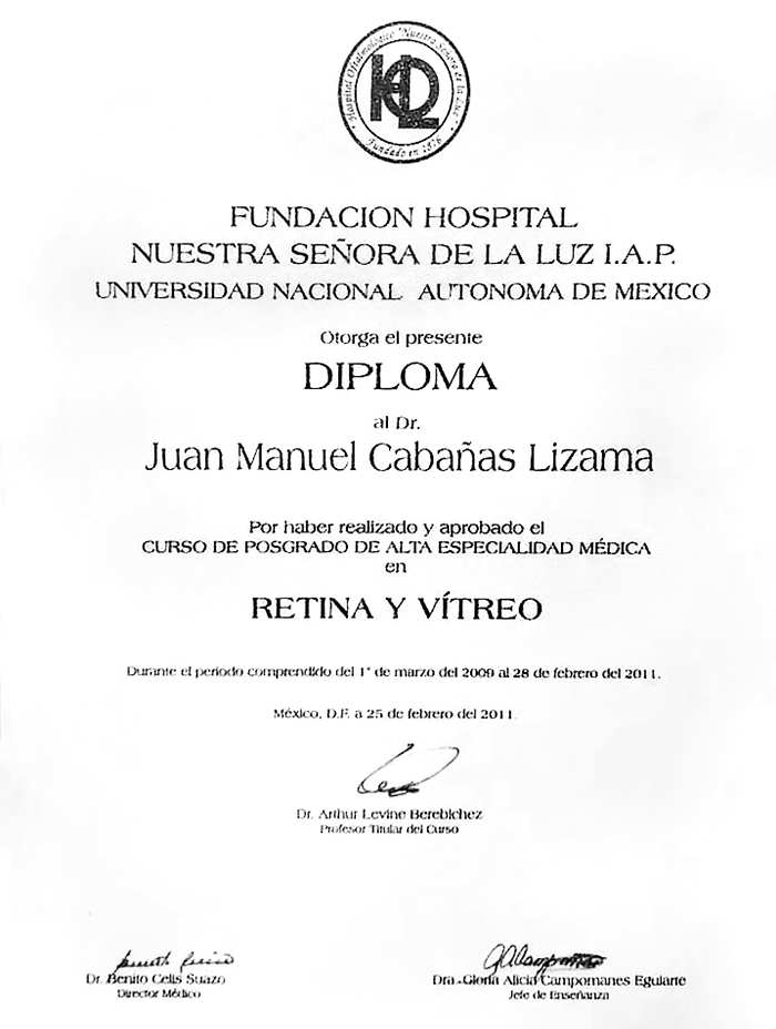 Certificado Oftalmologo de Merida