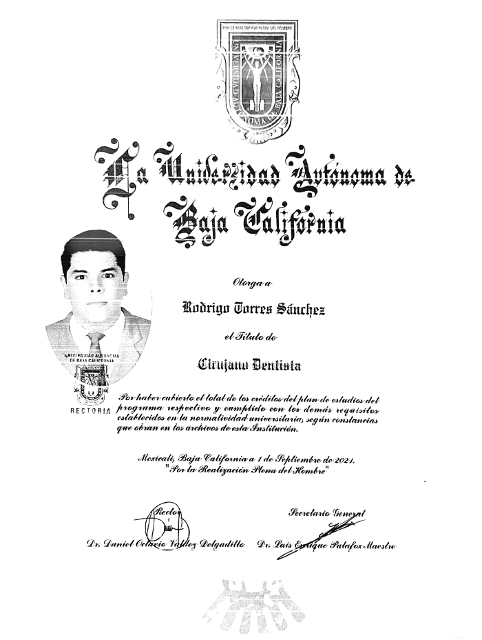 Certificado dentista de Mexicali