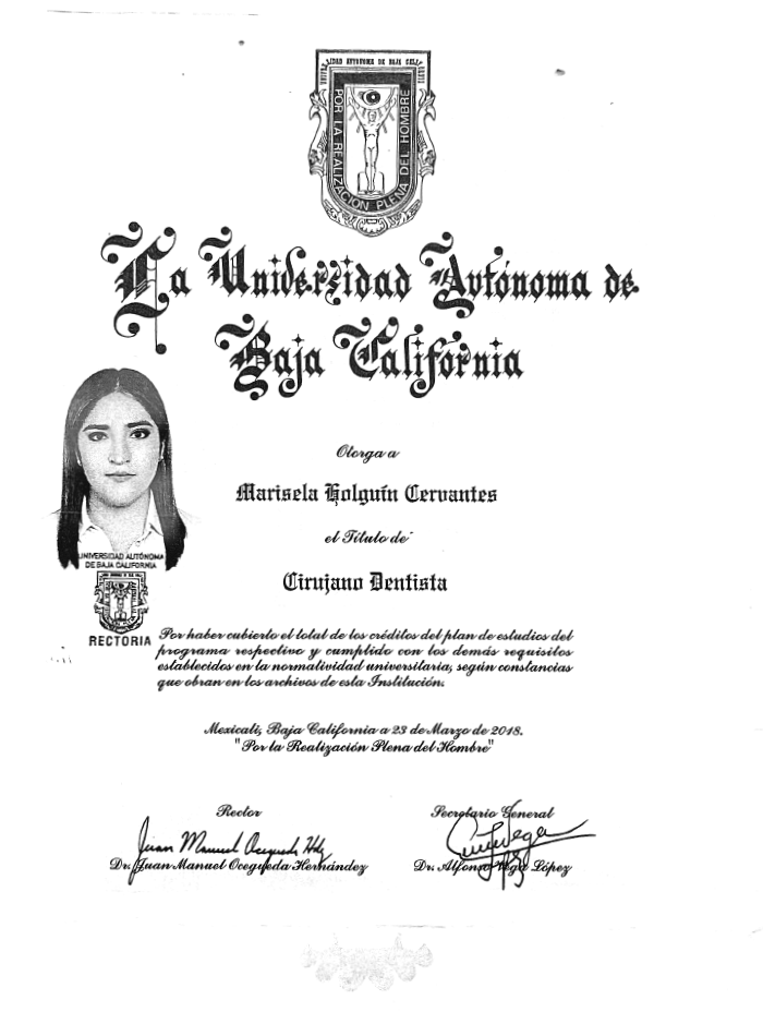 Certificado dentista de Mexicali
