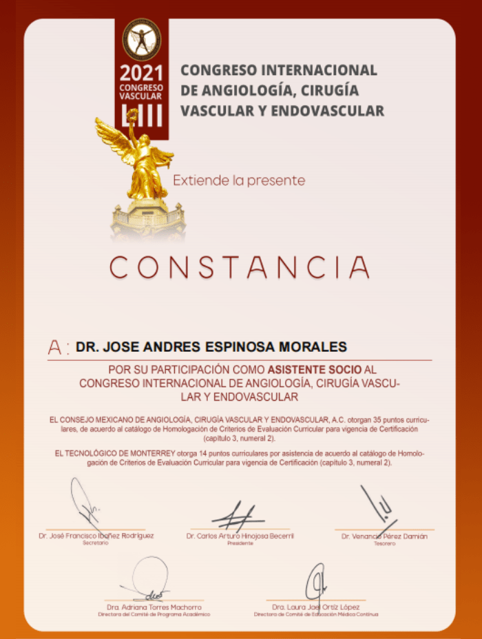 Certificado Cirujano vascular Ciudad de Mexico