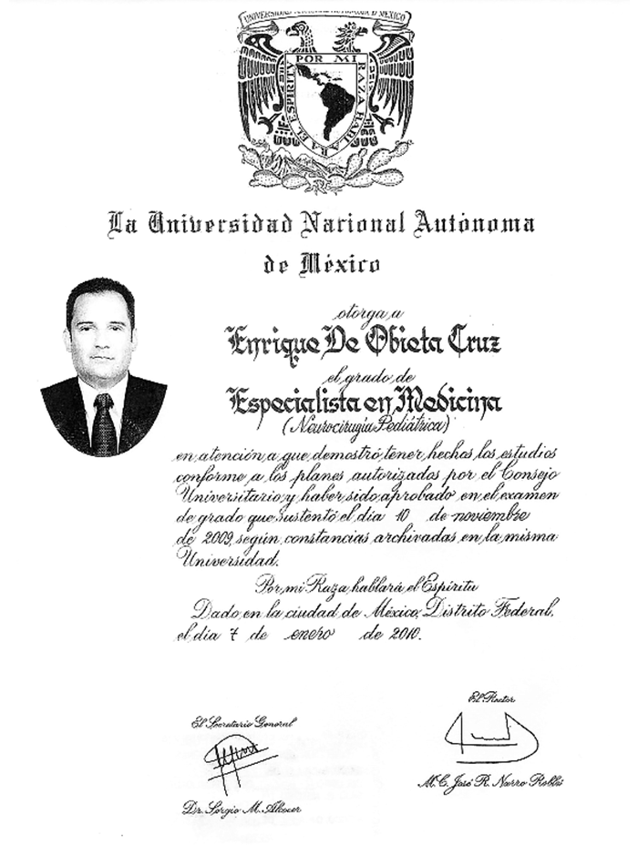 Certificado Neurocirujano de Ciudad de Mexico