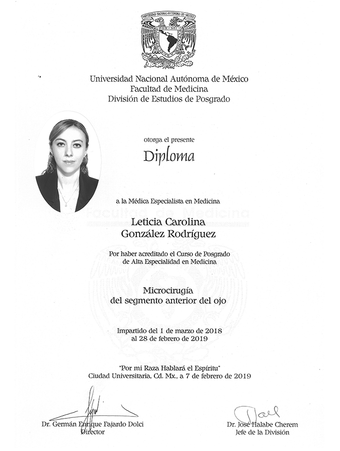 Certificado Oftalmologo de Ciudad Mexico