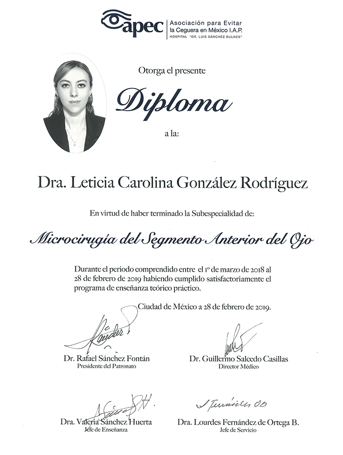 Certificado Oftalmologo de Ciudad Mexico