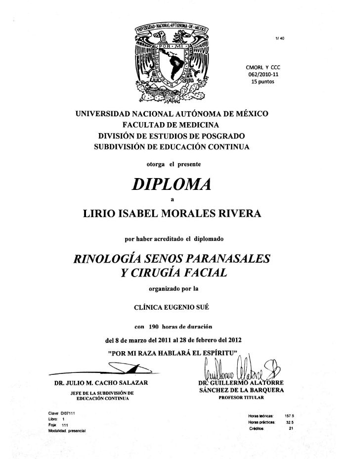 Certificados Otorrinolaringologia de Ciudad de Mexico
