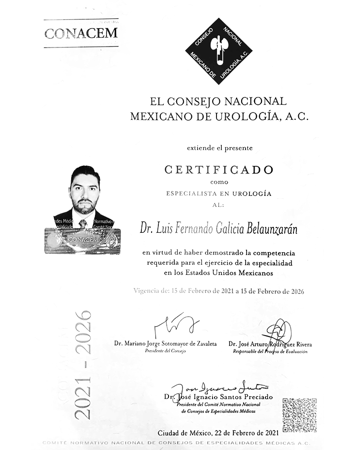 Certificados Urologia de Ciudad de Mexico