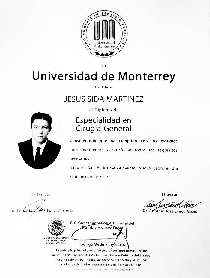 Monterrey Cirujano general certificados