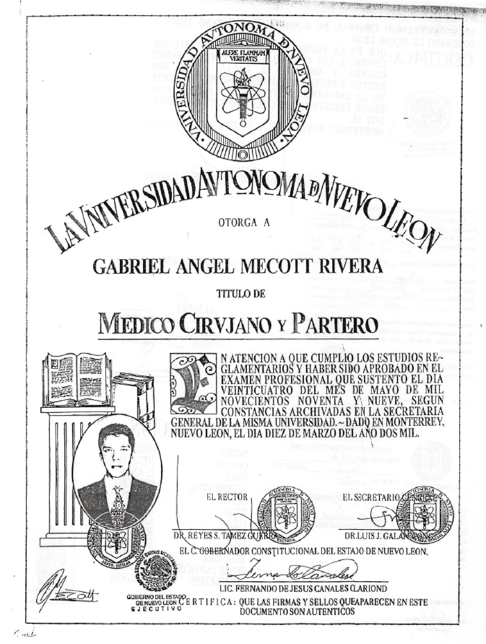 Certificado Cirugia Plastica de Monterrey