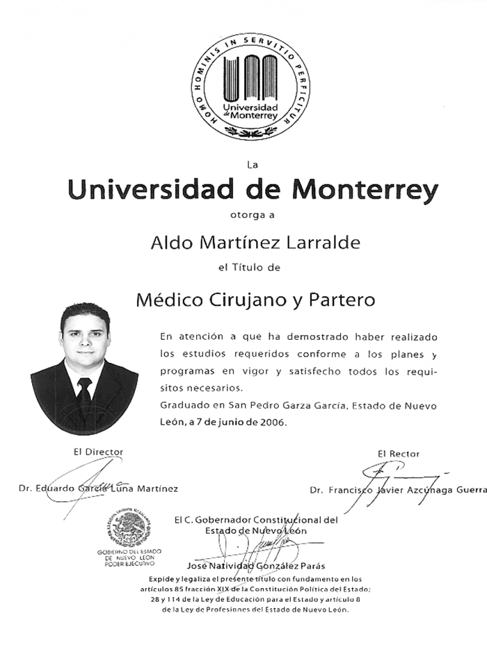 Certificado especialista en Fertilidad de Monterrey