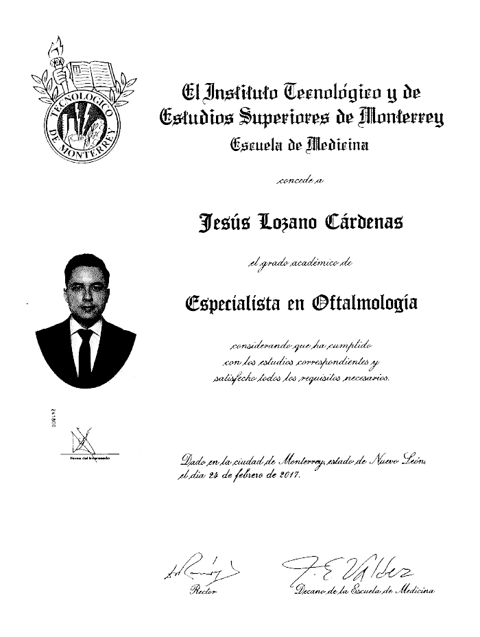 Certificado Oftalmologo de Monterrey