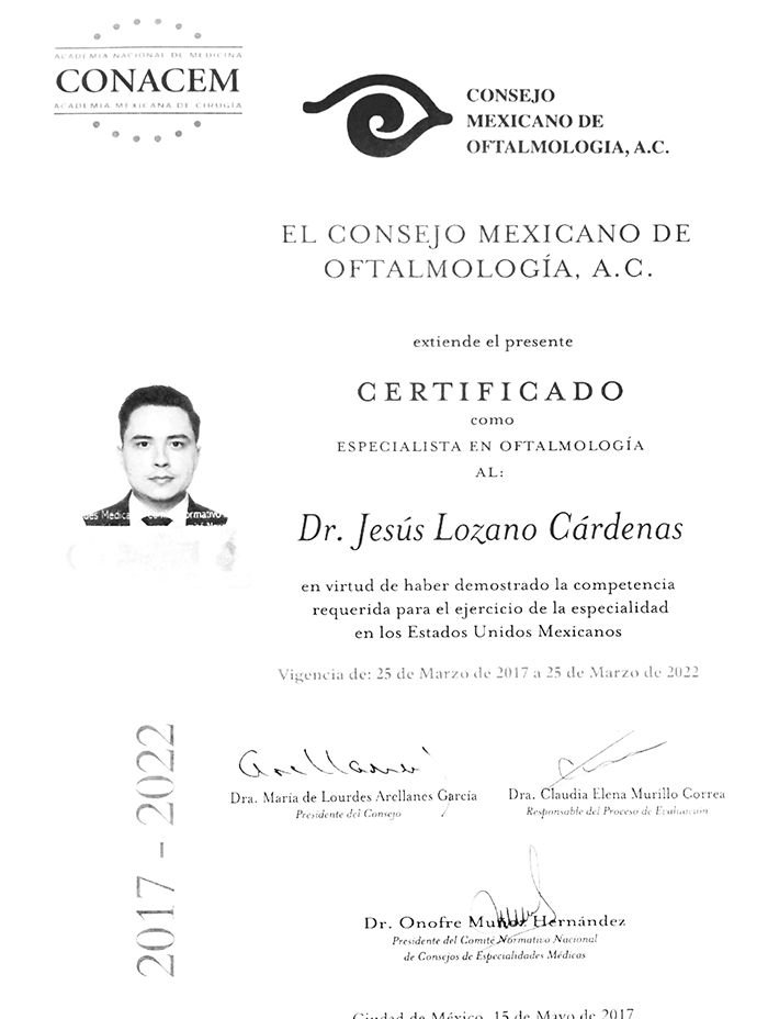 Certificado Oftalmologo de Monterrey