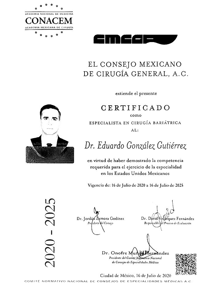 Certificado Bariatra de Nuevo Laredo
