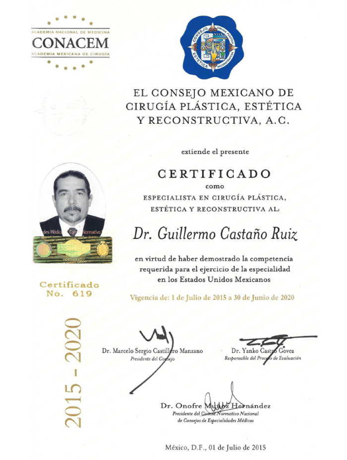 Certificado Cirugia Plastica de Nuevo Laredo