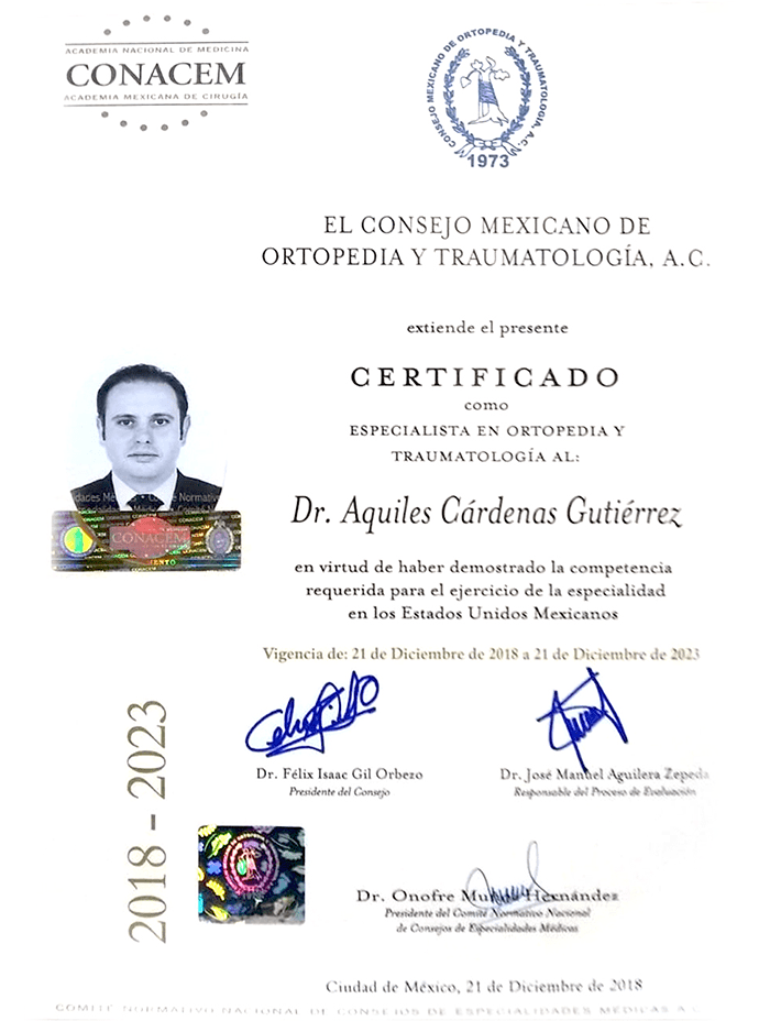Certificado Ortopedia de Nuevo Laredo