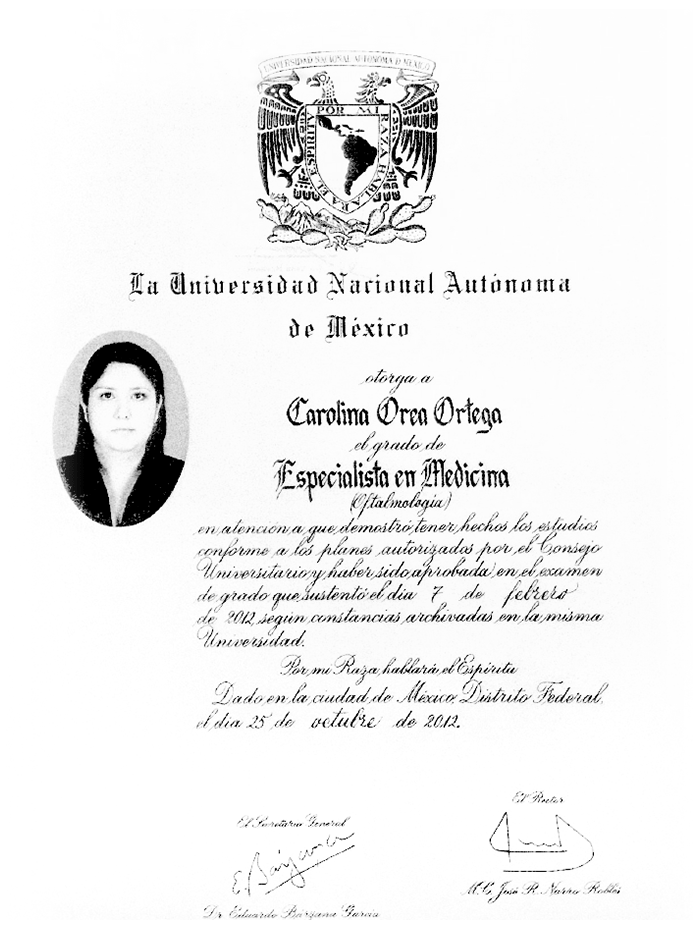 Certificado Oftalmologo de Puebla