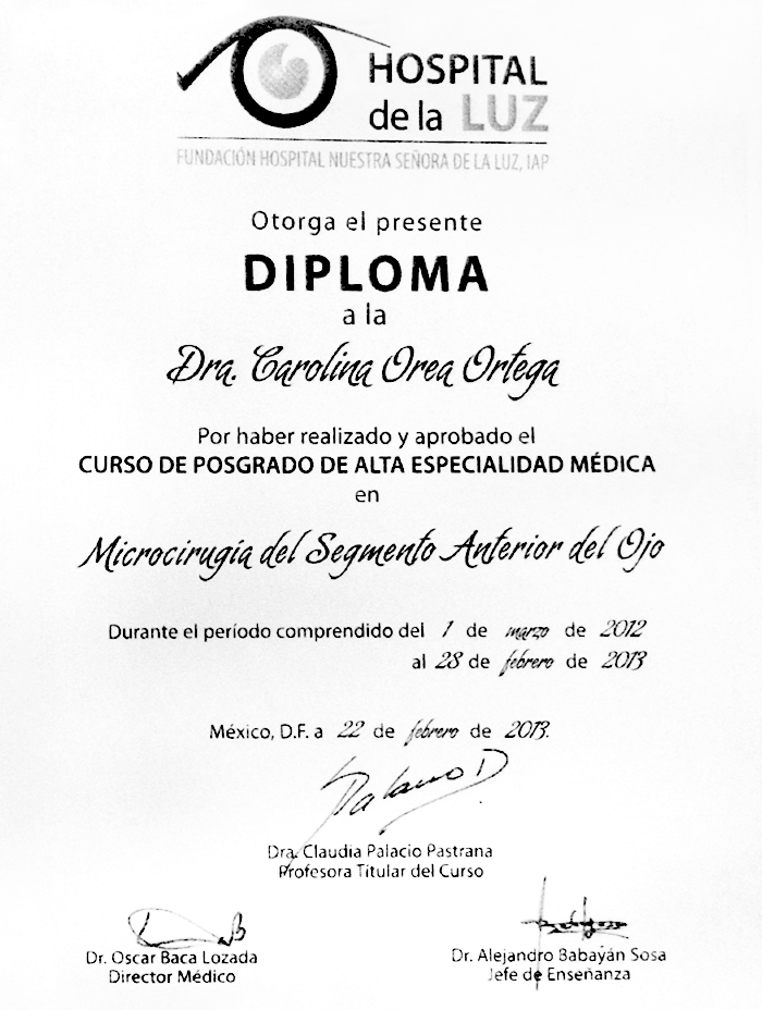 Certificado Oftalmologo de Puebla