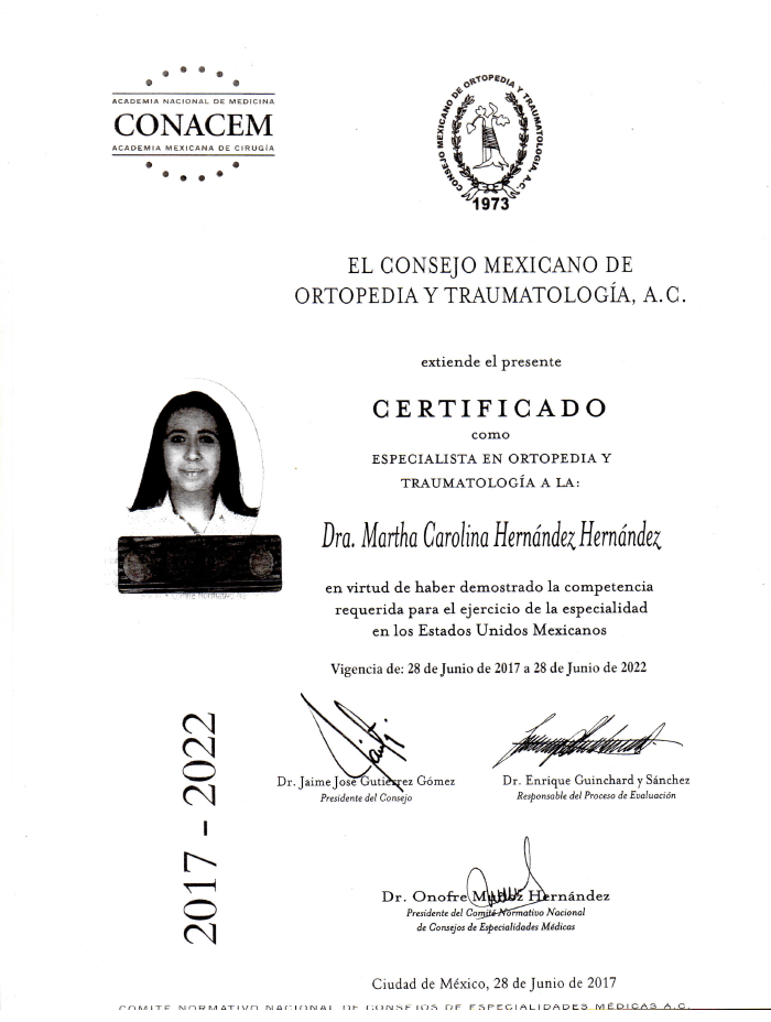 Certificado Ortopedia de Puebla