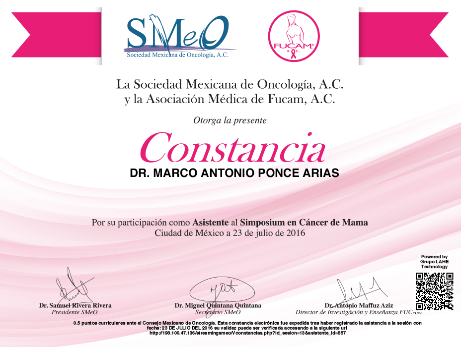 Certificados oncologia de Queretaro