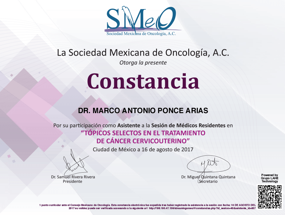 Certificados oncologia de Queretaro