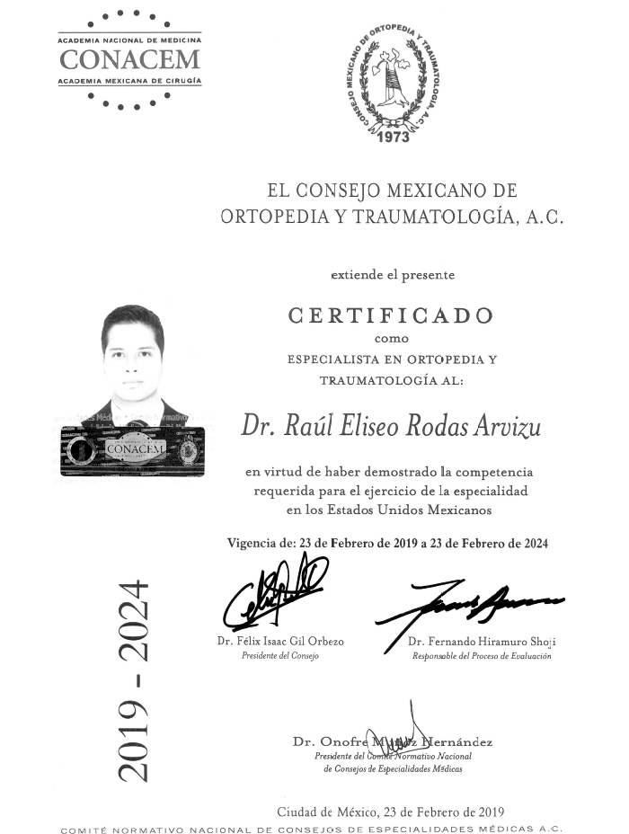 Certificado Ortopedia de Queretaro