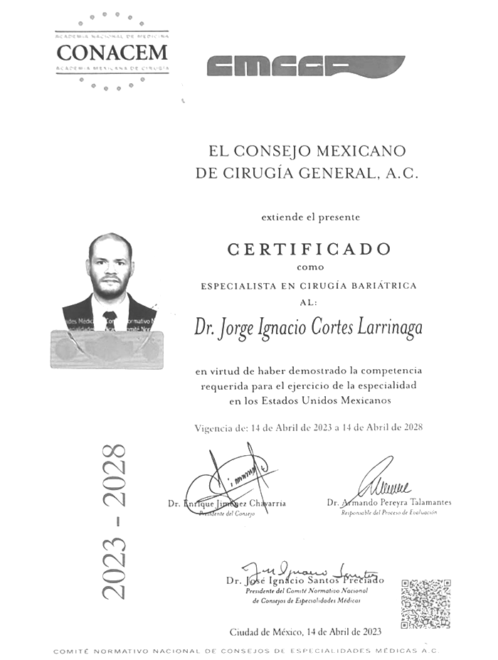Certificado Bariatra De Los Cabos