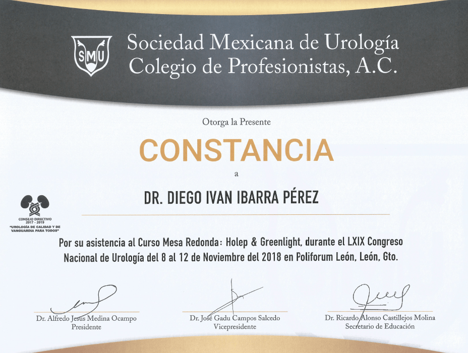 Certificados Urologia de Los Cabos