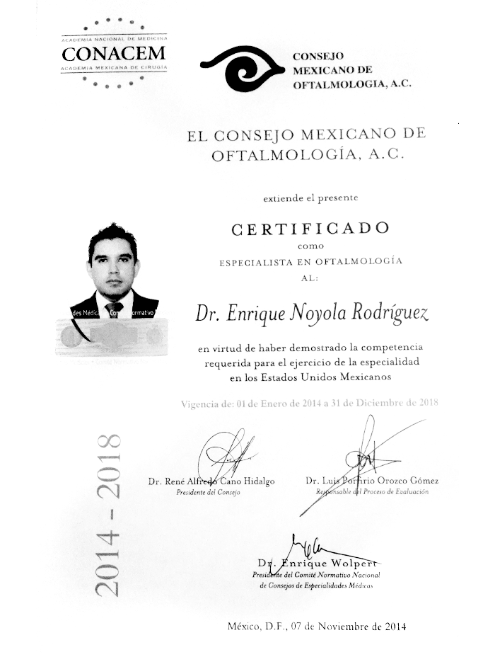 Certificado Oftalmologo de San Luis Potosi