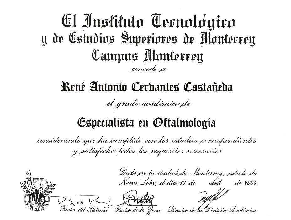 Certificado Oftalmologo de Tijuana